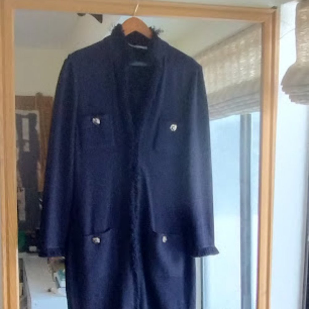 St.John Collection by Marie Gray Long black fringed knit Jacket, 8